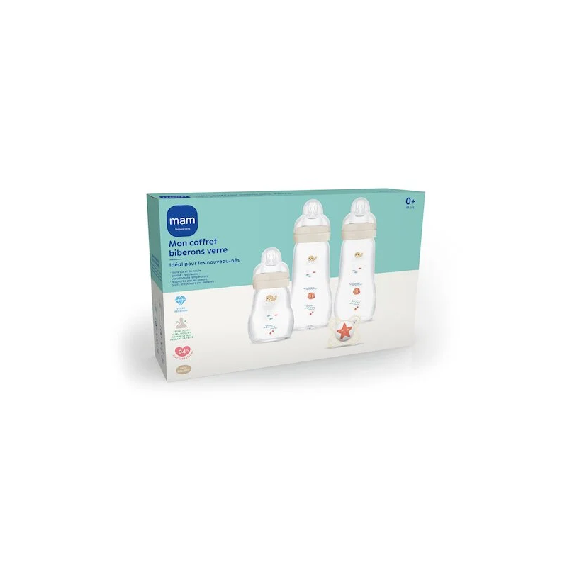 MAM - Coffret naissance biberons verre