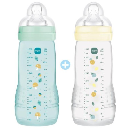 MAM - Biberon Easy Active / 2ème âge - Ice/Pearl - 330ml  - Tétines Débit X
