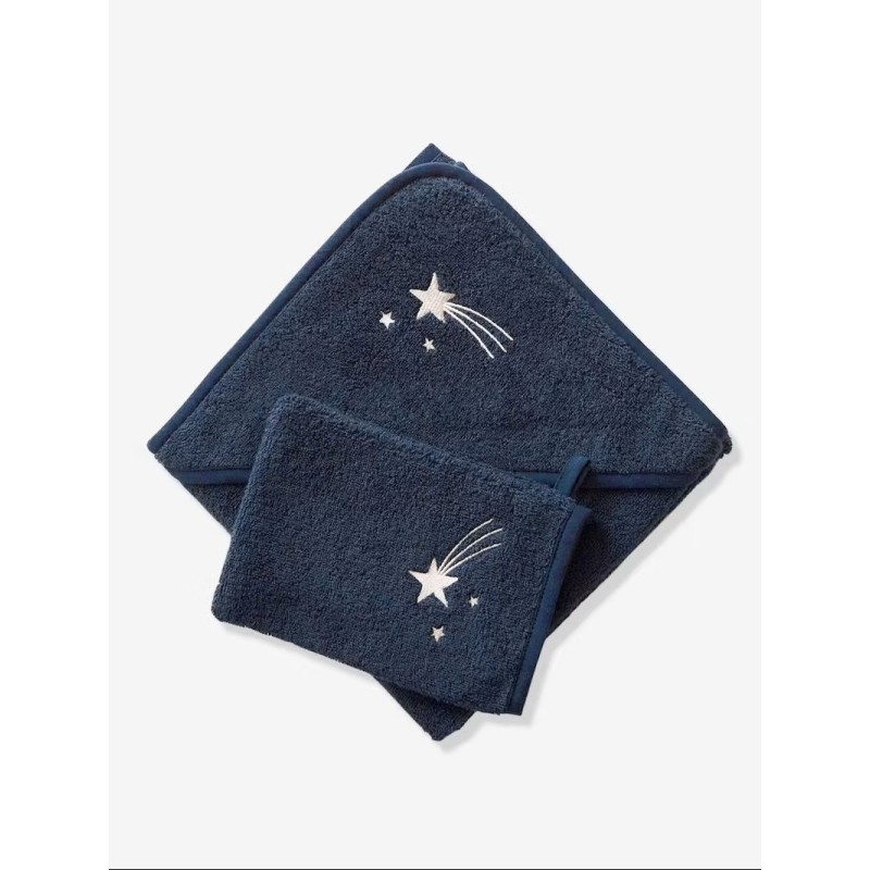 Cape de bain & Gant de toilette - Marine 100x100 cm