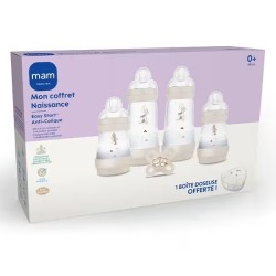 MAM - Coffret Naissance - Sable - 4 Biberons + 1 Sucette + 1 Boîte Doseuse