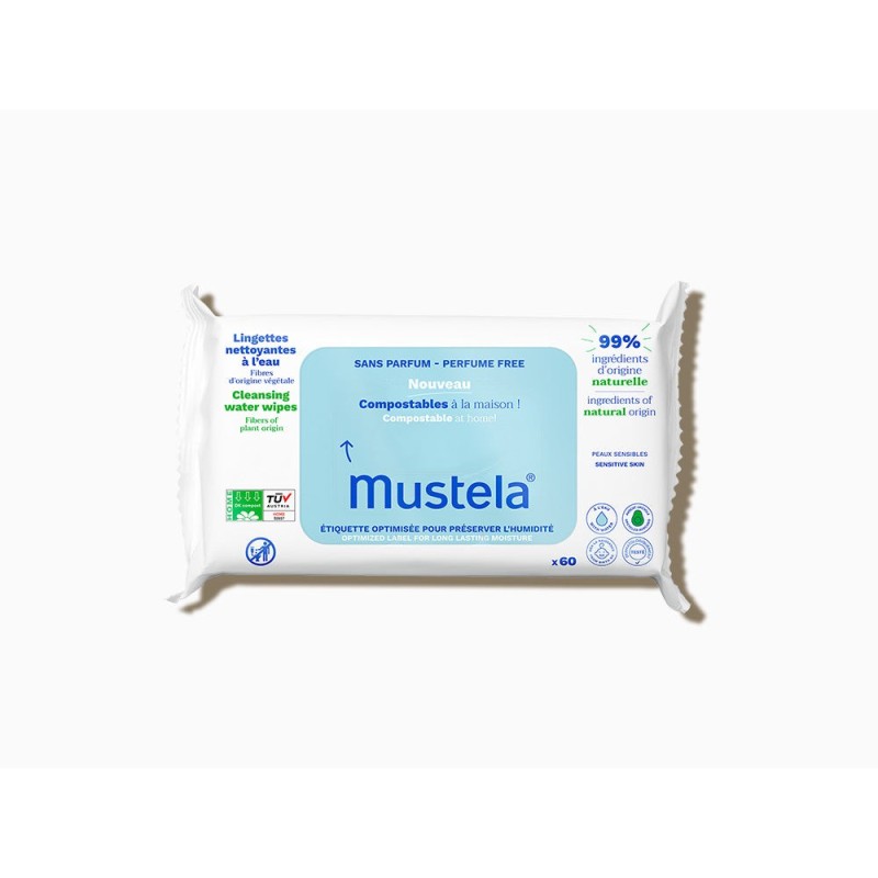 MUSTELA - Lingettes nettoyantes à l'eau compostables
