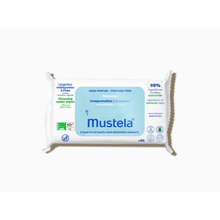 MUSTELA - Lingettes nettoyantes à l'eau compostables