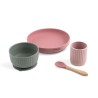 Coffret Repas Bébé en Silicone Rose / Sauge de Maïka