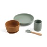 Coffret Repas Bébé en Silicone Sauge / Ocre de Maïka